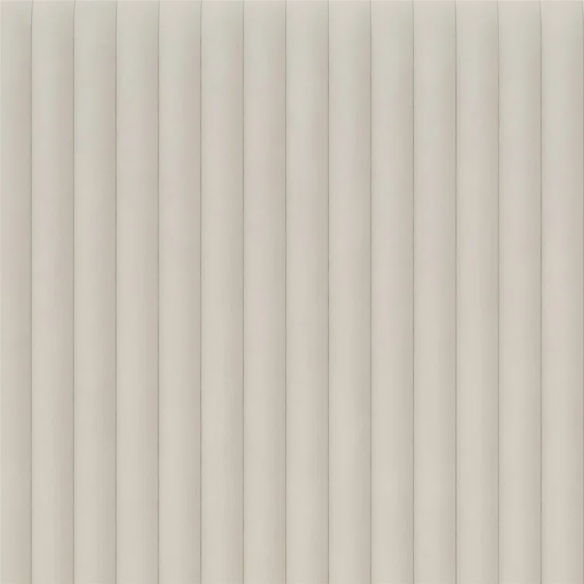 Light cream velvet upholstered queen platform bed with wingback tufted headboard and mid-century angled wood legs.

