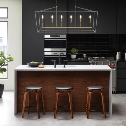 Grey and brass gold lantern-style pendant light with open metal frame and LED bulb, perfect for kitchens, foyers, and hallways

