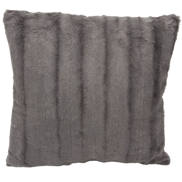 Set of two grey faux fur throw pillows, 18x18 inches, square plush decorative cushions with soft microfiber filling—perfect for modern sofas, beds, and neutral-toned interiors

