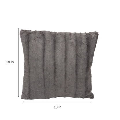 Set of two grey faux fur throw pillows, 18x18 inches, square plush decorative cushions with soft microfiber filling—perfect for modern sofas, beds, and neutral-toned interiors

