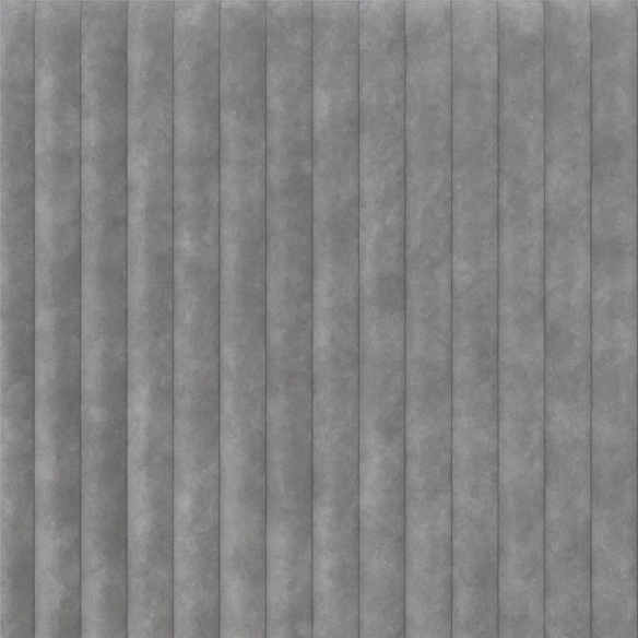 Grey velvet upholstered queen-size platform bed with wingback tufted headboard and mid-century wooden legs.

