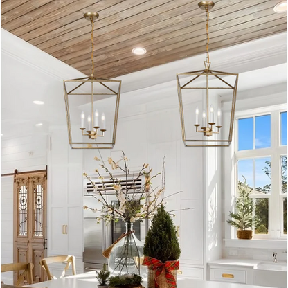 H25 x W17 large iron cage chandelier in aged gold or matte black, featuring a medieval-inspired candle-style design for dining rooms, foyers, or entryways

