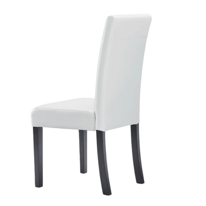 Set of 2 light grey PU leather Parsons dining chairs with cushioned seats and solid wood legs, designed for modern or contemporary dining spaces.

