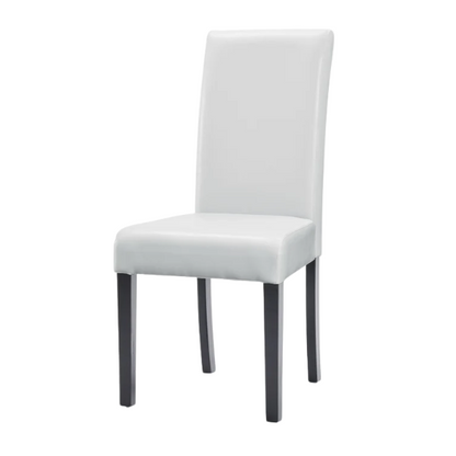 Set of 2 light grey PU leather Parsons dining chairs with cushioned seats and solid wood legs, designed for modern or contemporary dining spaces.

