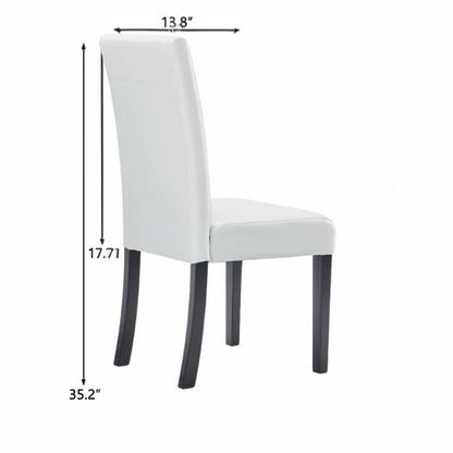Set of 2 light grey PU leather Parsons dining chairs with cushioned seats and solid wood legs, designed for modern or contemporary dining spaces.


