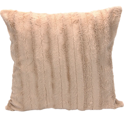 Set of two light tan faux fur throw pillows, 18x18 inches, square decorative cushions with soft microfiber filling—ideal for neutral-toned sofas, beds, and minimalist interiors


