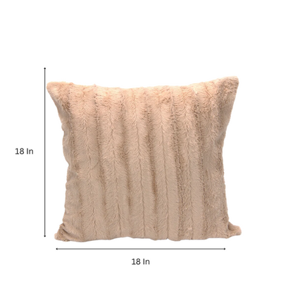 Set of two light tan faux fur throw pillows, 18x18 inches, square decorative cushions with soft microfiber filling—ideal for neutral-toned sofas, beds, and minimalist interiors

