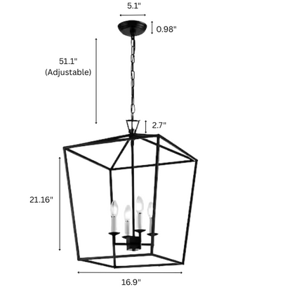 Matte black iron cage chandelier with candle-style lighting, ideal for dining rooms, foyers, and staircases

