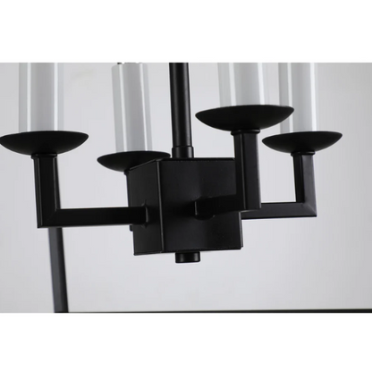 Matte black iron cage chandelier with candle-style lighting, ideal for dining rooms, foyers, and staircases

