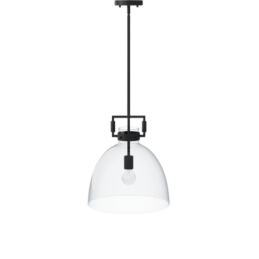Modern black pendant light with clear glass dome shade, adjustable ceiling fixture for kitchen island, entryway, or bedroom