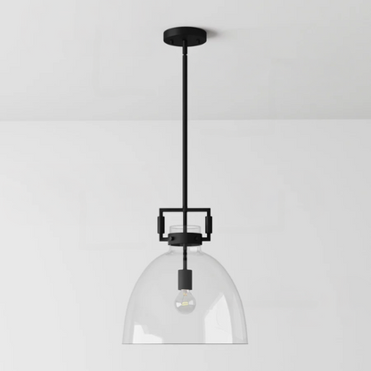 Modern black pendant light with clear glass dome shade, adjustable ceiling fixture for kitchen island, entryway, or bedroom
