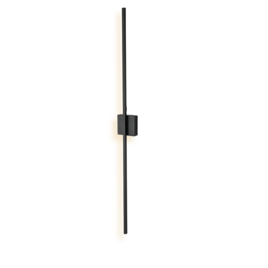Modern black linear LED wall sconce with matte finish, designed for vertical or horizontal installation in contemporary interiors