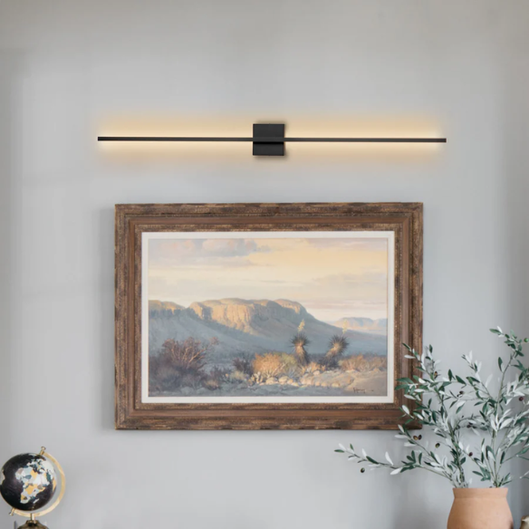 Modern black linear LED wall sconce with matte finish, designed for vertical or horizontal installation in contemporary interiors