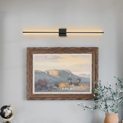 Modern black linear LED wall sconce with matte finish, designed for vertical or horizontal installation in contemporary interiors