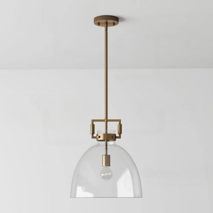 Modern gold pendant light with clear glass dome shade, adjustable hanging ceiling fixture for kitchen island, entryway, or bedroom