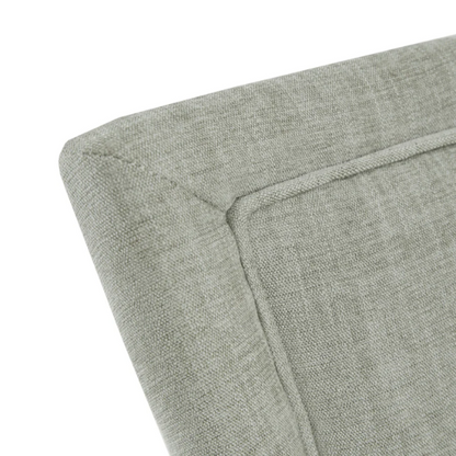 Set of 2 upholstered armless dining chairs in muted green with solid wood legs, high backrest, and elegant piping detail.

