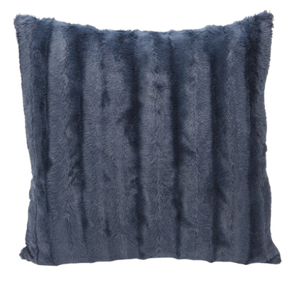 Set of two navy blue faux fur throw pillows, 18x18 inches, square decorative cushions with soft microfiber filling—ideal for sofas, beds, and cozy accent chairs