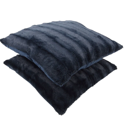 Set of two navy blue faux fur throw pillows, 18x18 inches, square decorative cushions with soft microfiber filling—ideal for sofas, beds, and cozy accent chairs

