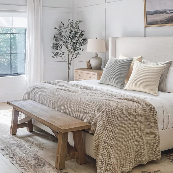 Set of 4 neutral striped corduroy pillow covers in beige, taupe, and cream – 18x18 inch decorative cushion covers with gradient design and hidden zippers for modern, boho, or farmhouse decor.