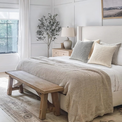 Set of 4 neutral striped corduroy pillow covers in beige, taupe, and cream – 18x18 inch decorative cushion covers with gradient design and hidden zippers for modern, boho, or farmhouse decor.