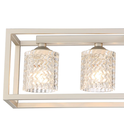 Modern nickel dust rectangular chandelier with rippled glass crystal shades and adjustable height, ideal for kitchen islands and dining rooms

