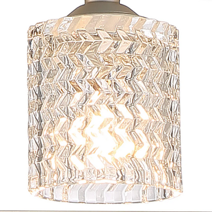 Modern nickel dust rectangular chandelier with rippled glass crystal shades and adjustable height, ideal for kitchen islands and dining rooms


