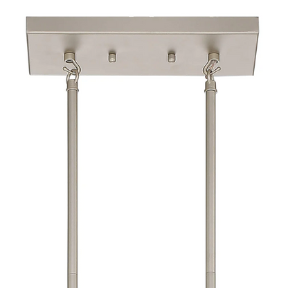 Modern nickel dust rectangular chandelier with rippled glass crystal shades and adjustable height, ideal for kitchen islands and dining rooms

