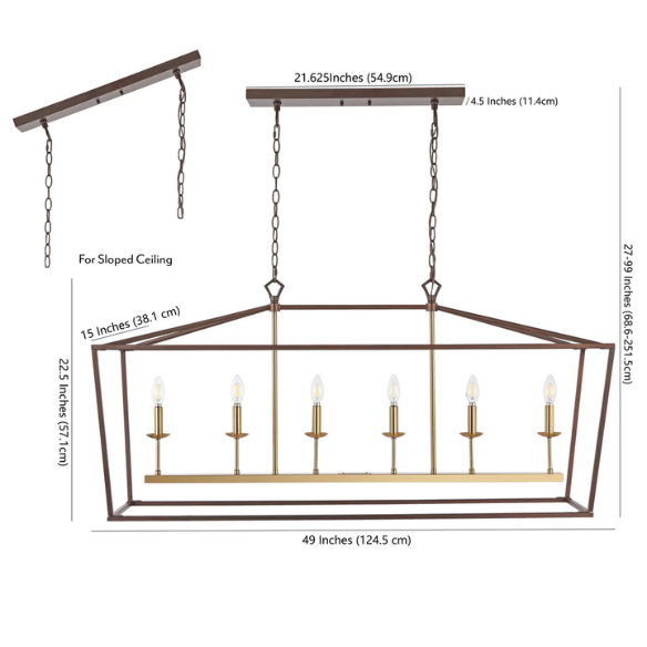 Oil rubbed bronze and brass gold lantern-style pendant light with exposed LED bulb and adjustable chain for kitchens, dining rooms, or entryways


