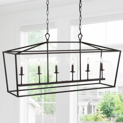 Oil rubbed bronze lantern-style pendant light with exposed LED bulb and adjustable hanging chain, ideal for kitchens, dining rooms, or hallways

