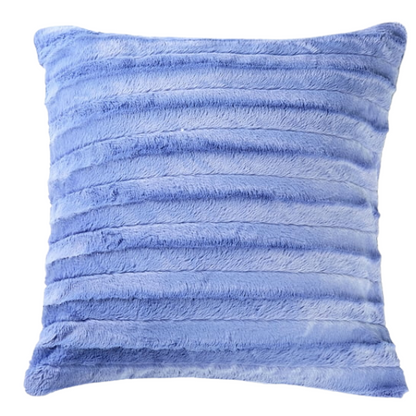 Set of two periwinkle faux fur throw pillows, 18x18 inches, square plush decorative cushions with microfiber fill—ideal for soft, pastel-toned interiors, nurseries, and cozy lounges

