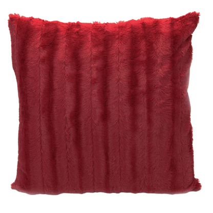 Set of two red faux fur throw pillows, 18x18 inches, square plush decorative cushions with microfiber fill—perfect for adding bold color and comfort to sofas, beds, and modern interiors

