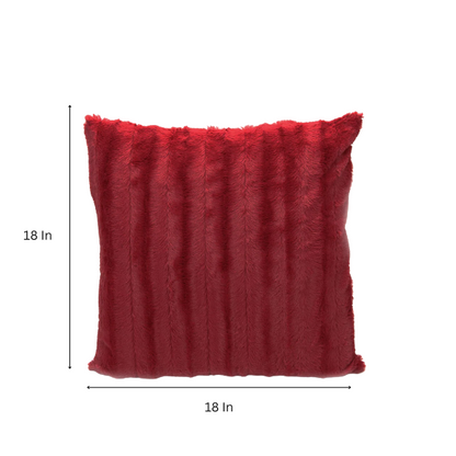 Set of two red faux fur throw pillows, 18x18 inches, square plush decorative cushions with microfiber fill—perfect for adding bold color and comfort to sofas, beds, and modern interiors

