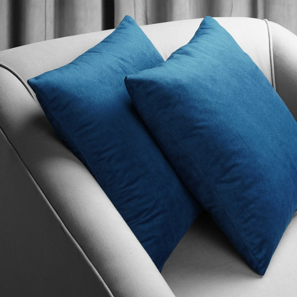 Set of 2 luxury royal blue pillow covers with zipper closure for modern home decor, perfect for living rooms, bedrooms, and sofas.