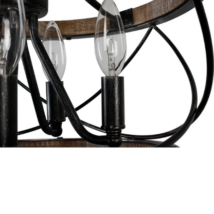 Rustic 5-light wood cage chandelier with distressed white birch finish, ideal for dining rooms, kitchen islands, and entryways

