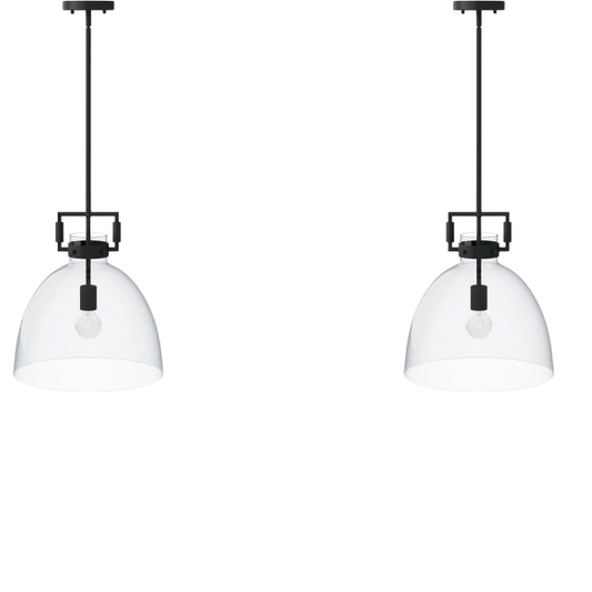 Set of 2 modern black pendant lights with clear glass dome shades, adjustable ceiling fixtures for kitchen island, entryway, or bedroom