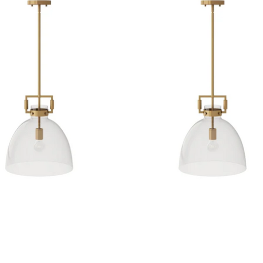 Set of 2 modern gold pendant lights with clear glass dome shades, adjustable ceiling fixtures for kitchen island, entryway, or bedside lighting