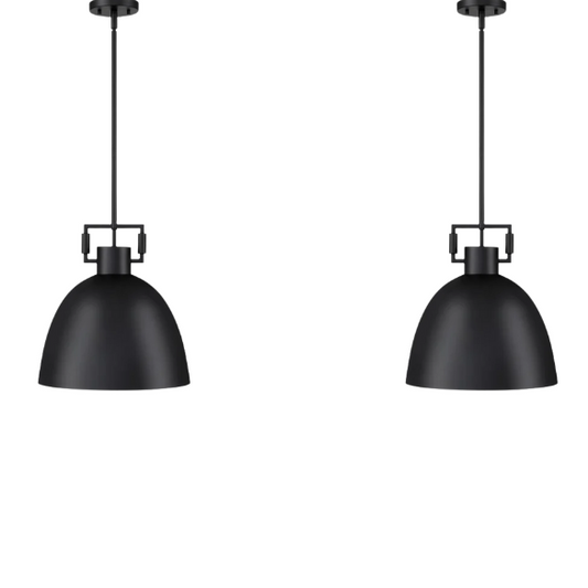 Set of 2 modern matte black metal pendant lights with oversized dome shades, adjustable ceiling fixtures for kitchen, hallway, or bedroom