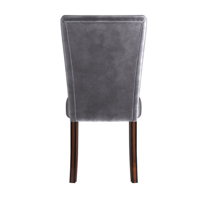 Set of 2 Parson-style dining chairs upholstered in sleek grey velvet with espresso-finished wood legs and plush high backs, ideal for modern or traditional dining spaces.

