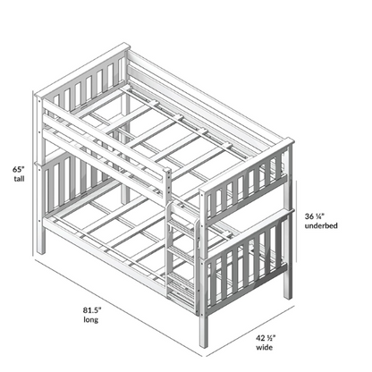 Solid wood twin over twin or full over full bunk bed for kids with reversible ladder, safety guardrails, and non-toxic low VOC finish – space-saving convertible design

