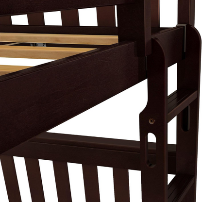 Solid wood twin over twin or full over full bunk bed for kids with reversible ladder, safety guardrails, and non-toxic low VOC finish – space-saving convertible design

