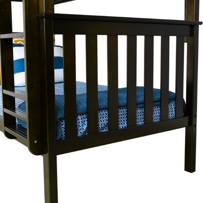 Solid wood twin over twin or full over full bunk bed for kids with reversible ladder, safety guardrails, and non-toxic low VOC finish – space-saving convertible design

