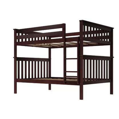 Solid wood twin over twin or full over full bunk bed for kids with reversible ladder, safety guardrails, and non-toxic low VOC finish – space-saving convertible design

