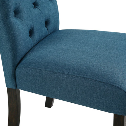 Set of 2 tufted high-back dining chairs with sleek polyester upholstery, espresso wood legs, and padded seats, available in grey, blue, tan, or purple – perfect for modern or farmhouse dining rooms.

