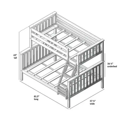 Solid wood twin over full bunk bed for kids with reversible ladder, safety guardrails, and non-toxic finish – space-saving design in natural pine wood

