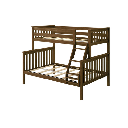 Solid wood twin over full bunk bed for kids with reversible ladder, safety guardrails, and non-toxic finish – space-saving design in natural pine wood

