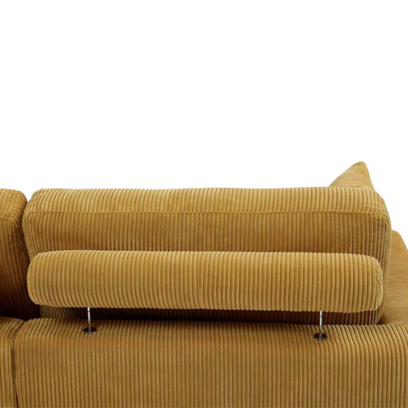 Warm golden yellow corduroy convertible sleeper sofa with adjustable headrest and twin-size pullout functionality, includes two matching toss pillows
