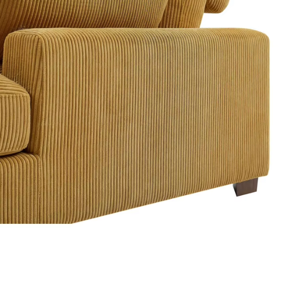 Warm golden yellow corduroy convertible sleeper sofa with adjustable headrest and twin-size pullout functionality, includes two matching toss pillows