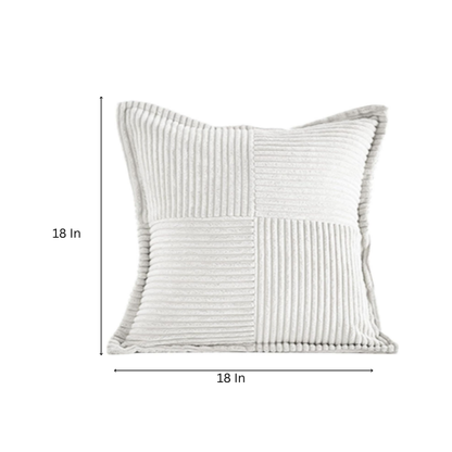 White corduroy pillow cover with geometric striped pattern, modern design, eco-friendly, 45x45 cm, machine washable, perfect for home décor