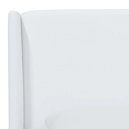 White king-size upholstered bed in twill fabric with wingback headboard and low-profile black metal legs.

