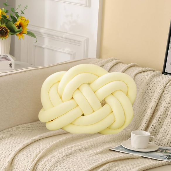 Yellow Knot Throw Pillow – Soft Plush Decorative Cushion for Sofa, Bed, Nursery or Kids Room (17.7 x 13.7 inches)